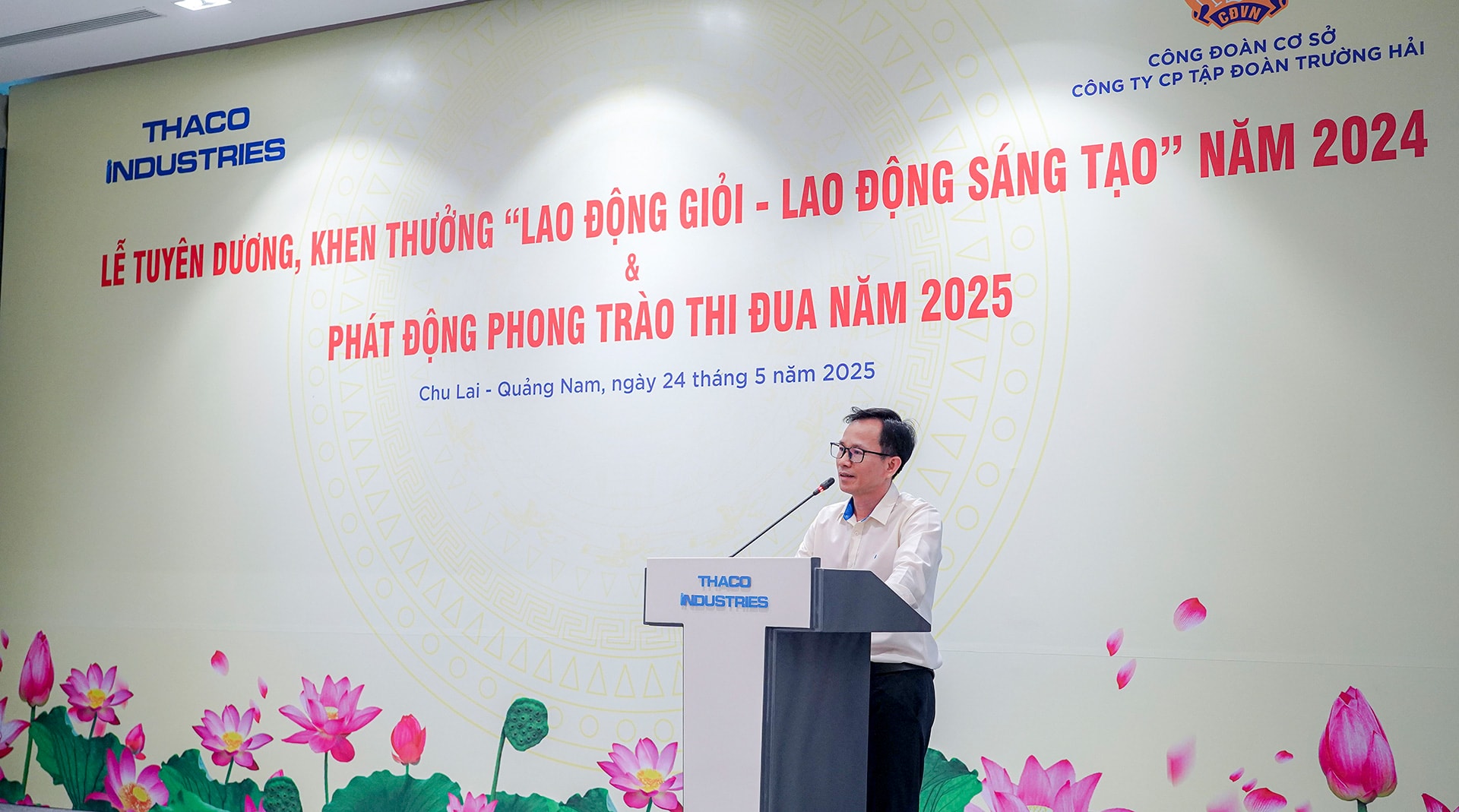 Ông Huỳnh Quang Nhung - Chủ tịch Công đoàn CSTV THACO INDUSTRIES phát biểu Ông Huỳnh Quang Nhung - Chủ tịch Công đoàn CSTV THACO INDUSTRIES phát biểu