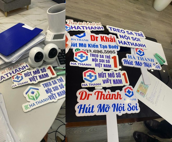 Các biển quảng cáo, dụng cụ và tài liệu thu giữ tại cơ sở thẩm mỹ HT CLINIC Các biển quảng cáo, dụng cụ và tài liệu thu giữ tại cơ sở thẩm mỹ HT CLINIC