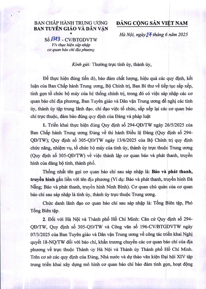 Thống nhất tên gọi cơ quan báo chí địa phương sau sáp nhập