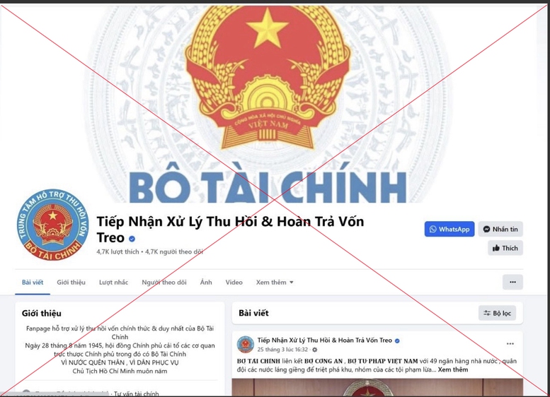 Hình ảnh một số Web, Fanpage, văn bản giả mạo Bộ Tài chính.