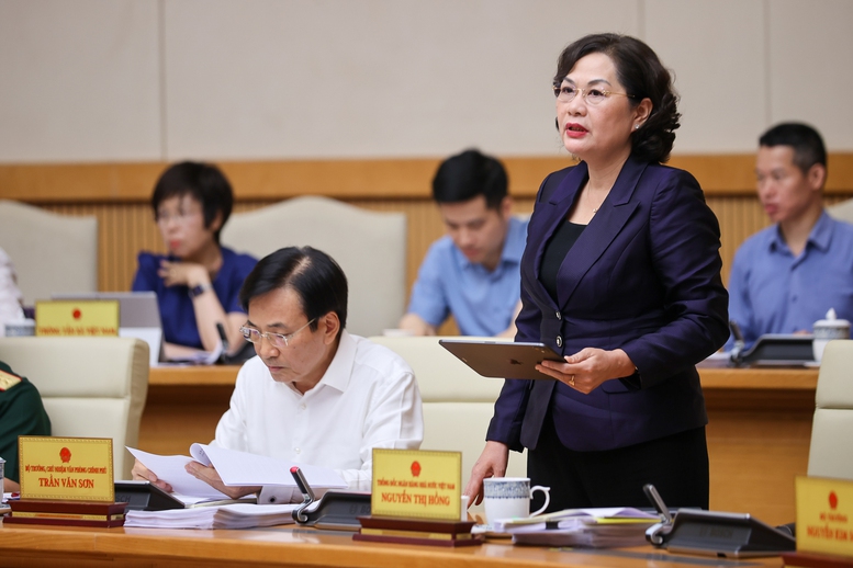 Thống đốc Ngân hàng Nhà nước Nguyễn Thị Hồng phát biểu tại phiên họp - Ảnh: VGP/Nhật Bắc Thống đốc Ngân hàng Nhà nước Nguyễn Thị Hồng phát biểu tại phiên họp - Ảnh: VGP/Nhật Bắc