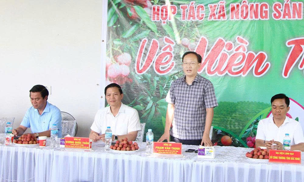 Đồng chí Phạm Văn Thịnh thông tin về tiến độ tiêu thụ vải thiều. Đồng chí Phạm Văn Thịnh thông tin về tiến độ tiêu thụ vải thiều.