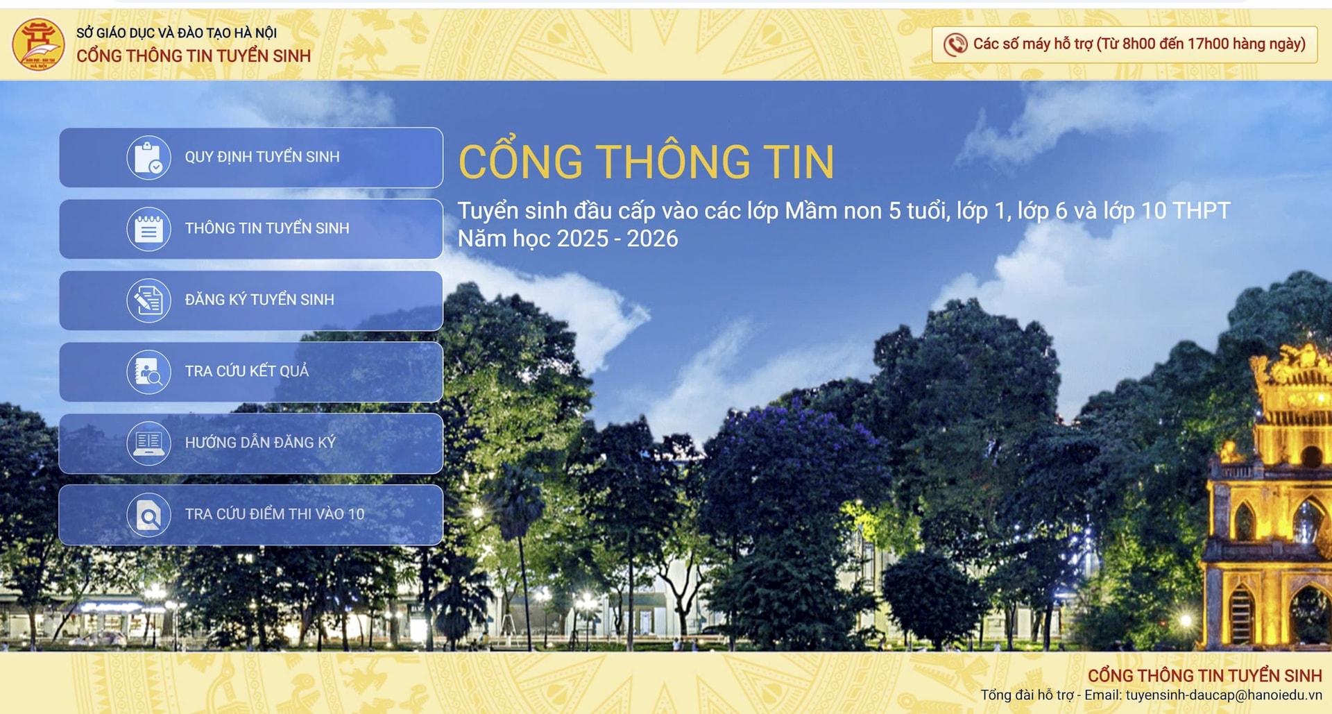 Cổng đăng ký tuyển sinh trực tuyến của TP. Hà Nội. Ảnh: Chụp màn hình Cổng đăng ký tuyển sinh trực tuyến của TP. Hà Nội. Ảnh: Chụp màn hình