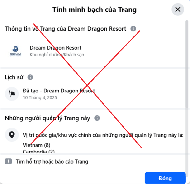 Hình ảnh page giả, mạo danh Dream Dragon Resort. Hình ảnh page giả, mạo danh Dream Dragon Resort.