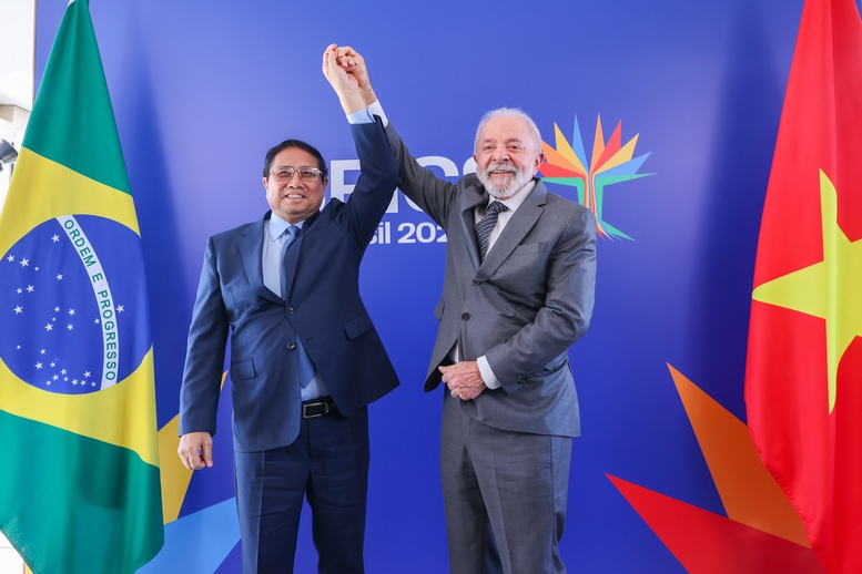 Thủ tướng Chính phủ Phạm Minh Chính và Tổng thống Brazil Luiz Inacio Lula da Silva trước hội đàm - Ảnh: VGP/Nhật Bắc