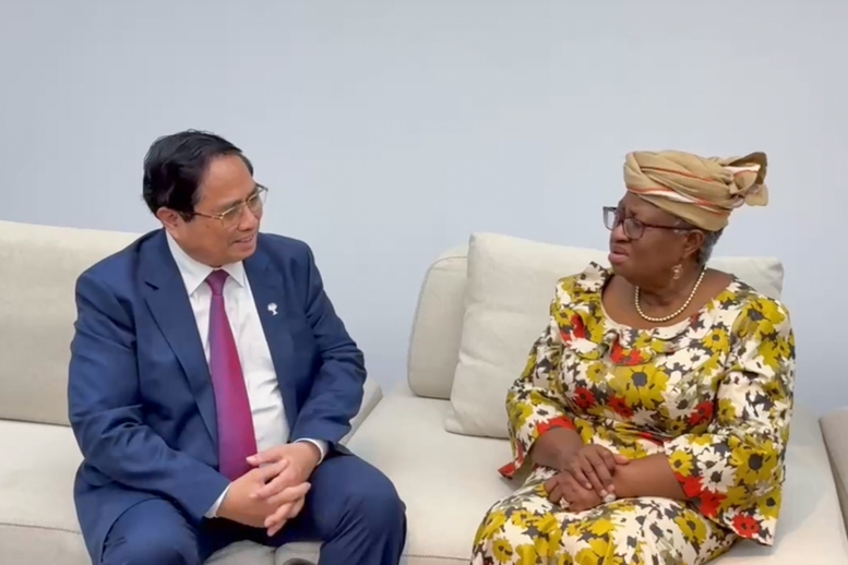 Tại cuộc gặp với Tổng Giám đốc Tổ chức Thương mại thế giới (WTO) Ngozi Okonjo-Iweala, Thủ tướng khẳng định Việt Nam đánh giá cao vai trò của WTO trong việc dẫn dắt, thúc đẩy quá trình tự do hóa thương mại một cách hiệu quả - Ảnh: VGP/Nhật Bắc Tại cuộc gặp với Tổng Giám đốc Tổ chức Thương mại thế giới (WTO) Ngozi Okonjo-Iweala, Thủ tướng khẳng định Việt Nam đánh giá cao vai trò của WTO trong việc dẫn dắt, thúc đẩy quá trình tự do hóa thương mại một cách hiệu quả - Ảnh: VGP/Nhật Bắc