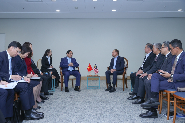 Hai Thủ tướng nhất trí thúc đẩy hợp tác kinh tế-thương mại, đầu tư, trong đó tăng cường tạo thuận lợi xuất nhập khẩu các mặt hàng hai bên có tiềm năng, thế mạnh - Ảnh: VGP/Nhật Bắc