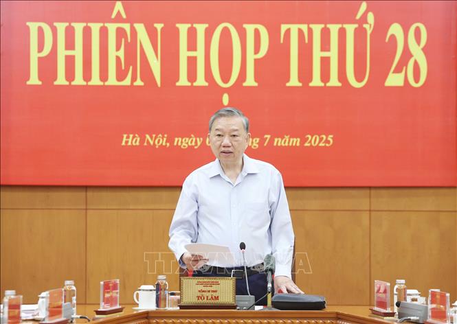 Tổng Bí thư Tô Lâm, Trưởng Ban Chỉ đạo Trung ương về phòng, chống tham nhũng, lãng phí, tiêu cực phát biểu tại Phiên họp thứ 28 của Ban Chỉ đạo. Ảnh: Thống Nhất/TTXVN