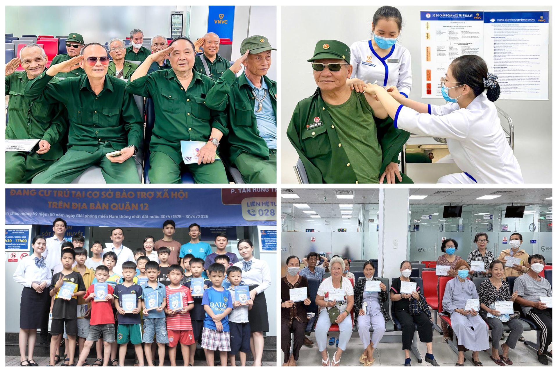 VNVC đã trao tặng và tổ chức tiêm miễn phí hàng triệu liều vắc xin phòng cúm, vắc xin uốn ván cho cựu chiến binh, người cao tuổi, trẻ em tại các mái ấm, thể hiện trách nhiệm xã hội và tinh thần sẻ chia vì cộng đồng