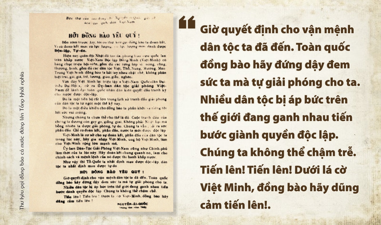 Thư kêu gọi Tổng khởi nghĩa, tháng 8-1945, Hồ Chí Minh. Ảnh: baotanghochiminh.vn