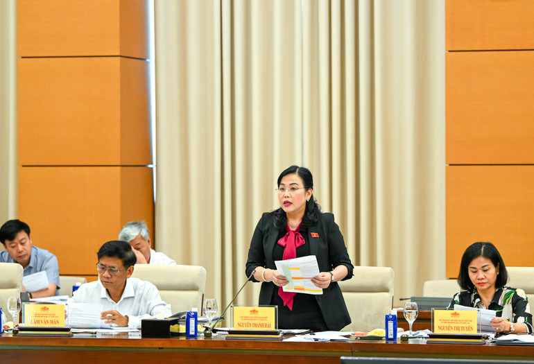 Chủ nhiệm Ủy ban Công tác đại biểu Nguyễn Thanh Hải trình bày báo cáo tại phiên họp. (Ảnh: DUY LINH)