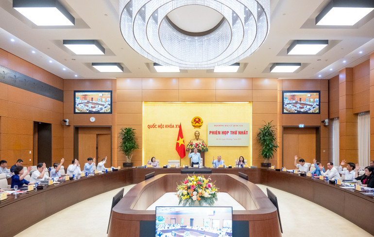 Hội đồng Bầu cử quốc gia biểu quyết thông qua về nguyên tắc các dự thảo. (Ảnh: DUY LINH)