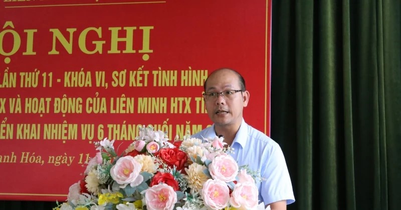 Ông Lê Hồng Hải, Phó Chủ tịch Liên minh HTX tỉnh báo cáo kết quả hoạt động của Liên minh HTX tỉnh 6 tháng đầu năm.