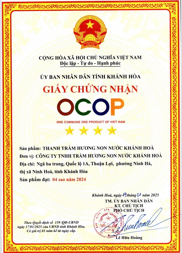 Sản phẩm Trầm Hương Khánh Hòa đạt chứng nhận OCOP 4 sao