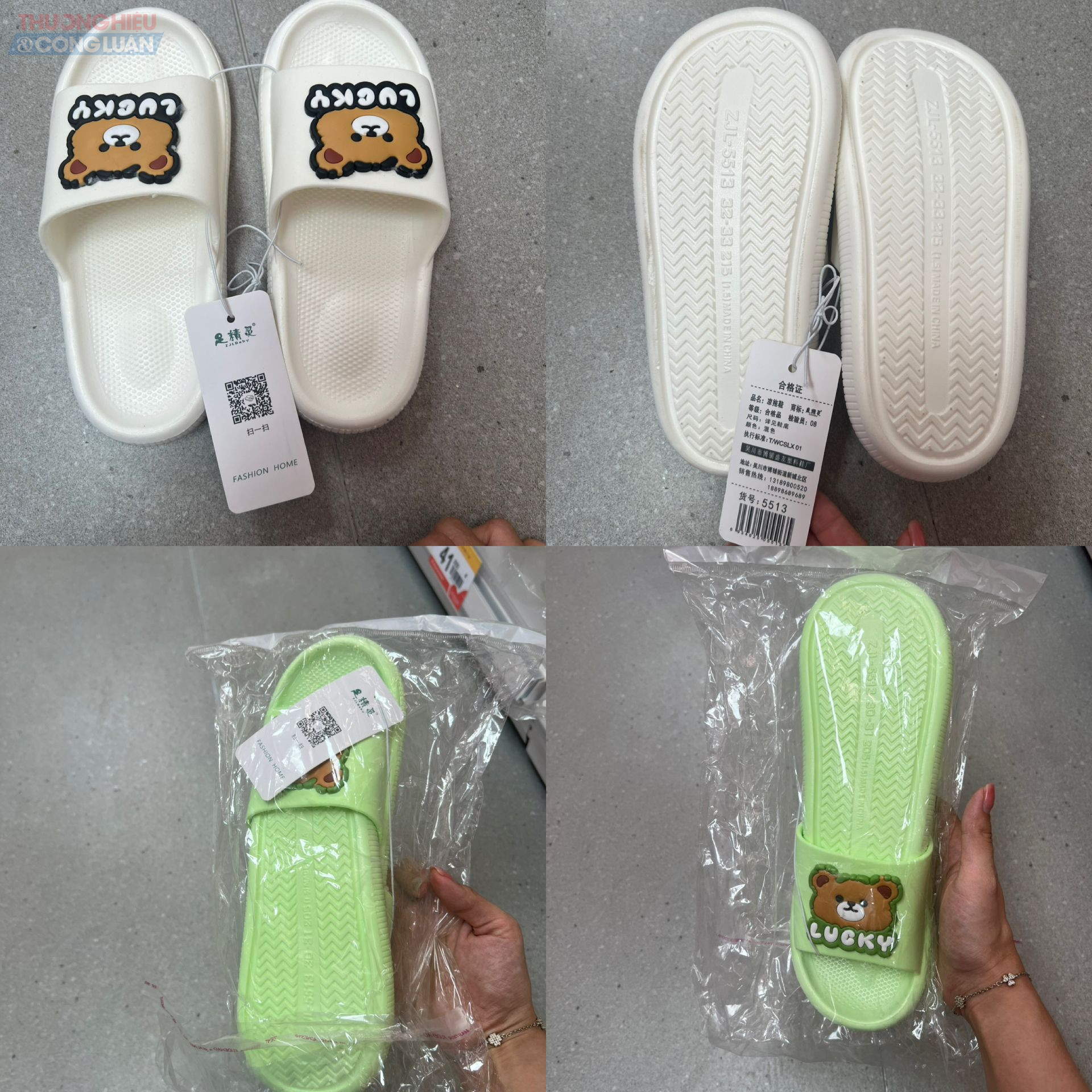 Sản phẩm dép bày bán tại cửa hàng cũng chỉ có tem nhãn tiếng Trung, không có tem nhãn phụ Tiếng Việt Sản phẩm dép bày bán tại cửa hàng cũng chỉ có tem nhãn tiếng Trung, không có tem nhãn phụ Tiếng Việt