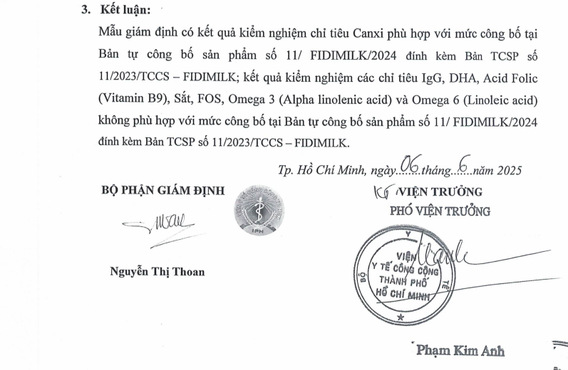 Kết luận của Viện Y tế cộng đồng TP. Hồ Chí Minh Kết luận của Viện Y tế cộng đồng TP. Hồ Chí Minh