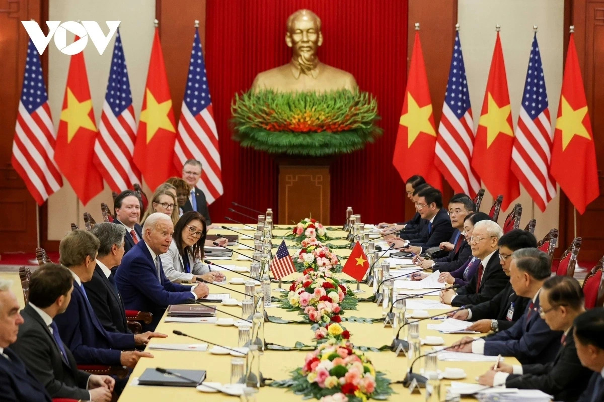 Tổng Bí thư Nguyễn Phú Trọng hội đàm với Tổng thống Joe Biden vào năm 2023.