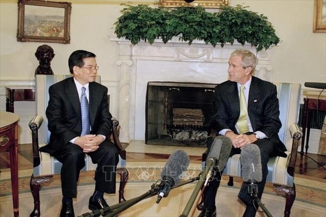 Chủ tịch nước Nguyễn Minh Triết và Tổng thống George W. Bush tại Nhà trắng vào năm 2007. (Ảnh: TTXVN)