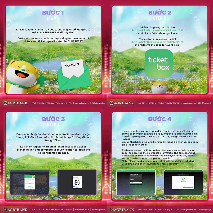 Agribank hướng dẫn chi tiết cách thức đổi vé tham dự chương trình Superfest 2025 cho khách hàng Agribank hướng dẫn chi tiết cách thức đổi vé tham dự chương trình Superfest 2025 cho khách hàng