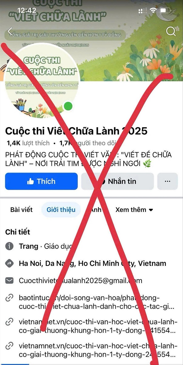 Cảnh báo fanpage giả mạo cuộc thi “Viết chữa lành"