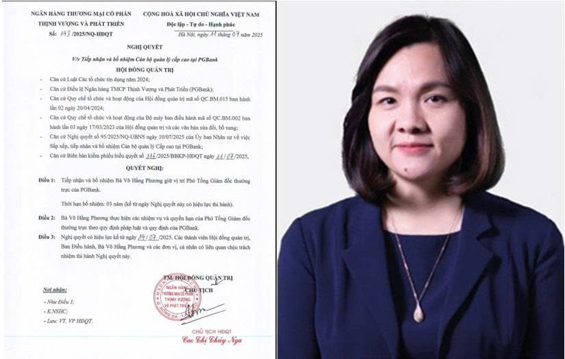 Bà Võ Hằng Phương được bổ nhiệm làm Phó Tổng Giám đốc thường trực PGBank từ ngày 14/7/2025