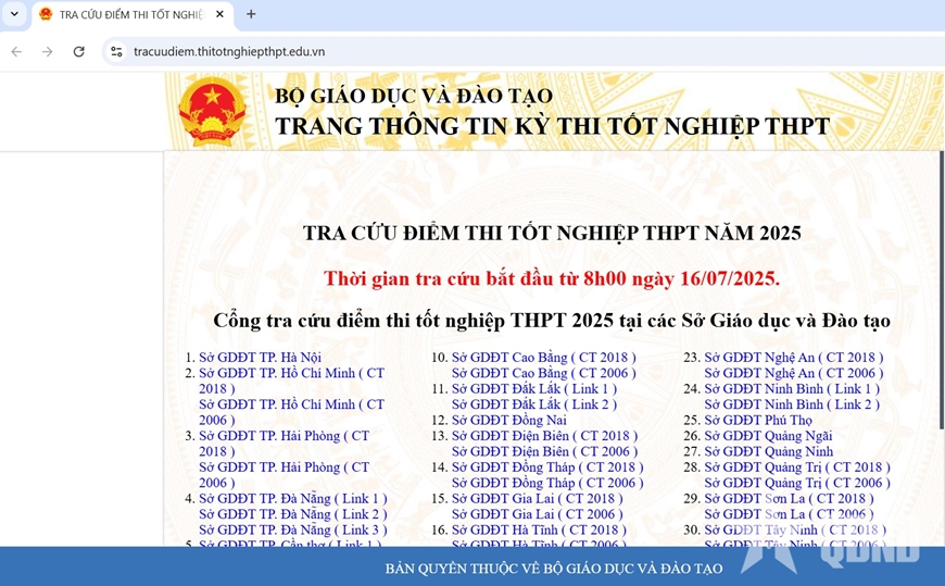 Thông tin tra cứu điểm thi tốt nghiệp THPT năm 2025 tại hệ thống của Bộ Giáo dục và Đào tạo. Ảnh: Chụp màn hình Thông tin tra cứu điểm thi tốt nghiệp THPT năm 2025 tại hệ thống của Bộ Giáo dục và Đào tạo. Ảnh: Chụp màn hình