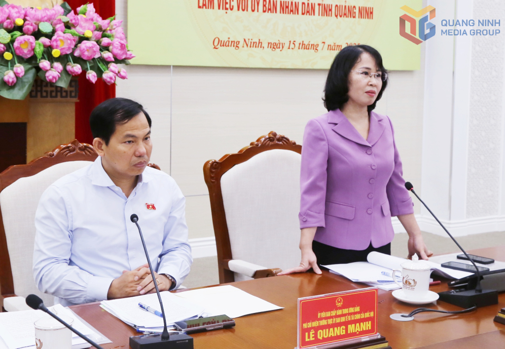 Bà Trịnh Thị Minh Thanh, Phó Bí thư Thường trực Tỉnh ủy, Chủ tịch HĐND tỉnh, phát biểu tại buổi làm việc.