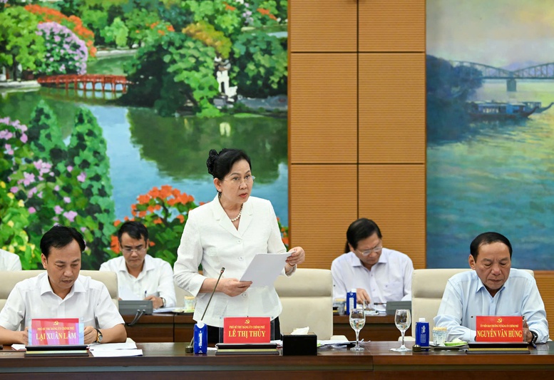 Phó Bí thư Đảng ủy Chính phủ Lê Thị Thủy báo cáo tại cuộc làm việc - Ảnh: VGP/Nhật Bắc