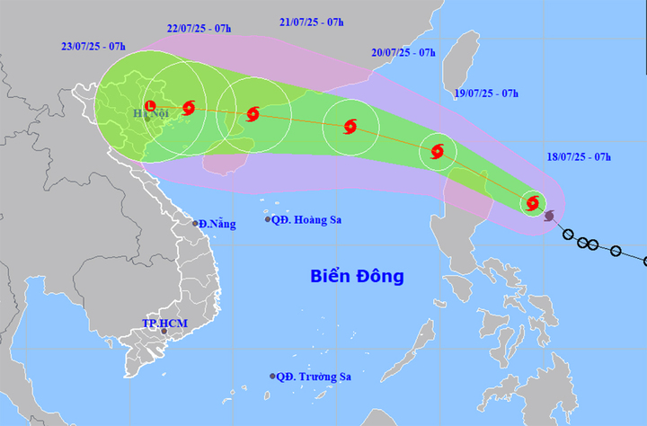 Bản đồ dự báo quỹ đạo và cường độ bão Wipha. (Nguồn: NCHMF)