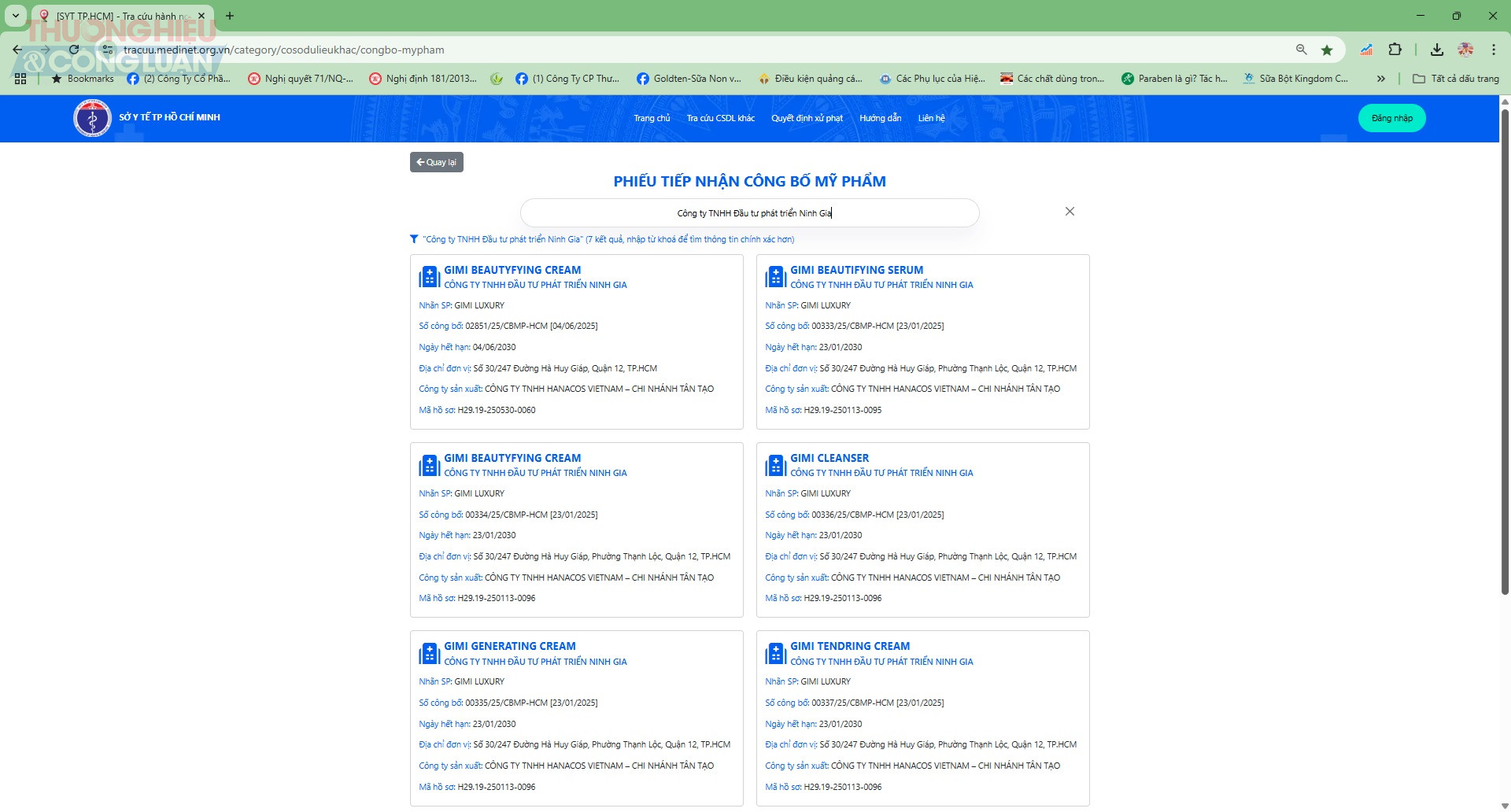 Công ty TNHH Đầu tư Phát triển Ninh Gia (địa chỉ tại Quận 12, TP.HCM) cũng được Sở Y tế TP.HCM cấp phép cho hàng loạt sản phẩm mỹ phẩm trùng tên 100% với các dòng sản phẩm nhập khẩu từ Hàn Quốc mà GIMI Group đang phân phối Công ty TNHH Đầu tư Phát triển Ninh Gia (địa chỉ tại Quận 12, TP.HCM) cũng được Sở Y tế TP.HCM cấp phép cho hàng loạt sản phẩm mỹ phẩm trùng tên 100% với các dòng sản phẩm nhập khẩu từ Hàn Quốc mà GIMI Group đang phân phối