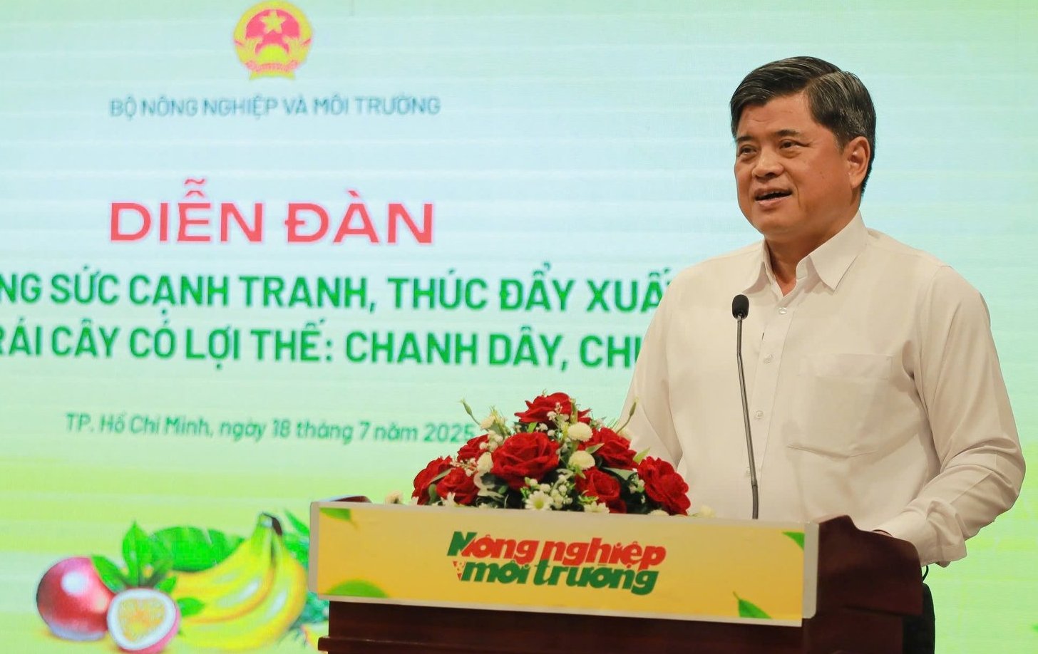 Thứ trưởng Trần Thanh Nam đặc biệt nhấn mạnh tiềm năng to lớn của 4 loại trái cây được thảo luận tại diễn đàn: chanh leo, dứa, dừa và chuối. (Ảnh: Báo NN&MT)