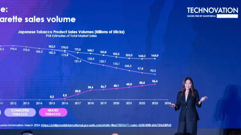 Bà Tomoko Iida, Giám đốc Kết nối khoa học khu vực của Tập đoàn Philip Morris International (PMI) chia sẻ về sự đổi mới công nghệ, hướng tới sản phẩm không khói thuốc tại sự kiện Technovation 2025 Bà Tomoko Iida, Giám đốc Kết nối khoa học khu vực của Tập đoàn Philip Morris International (PMI) chia sẻ về sự đổi mới công nghệ, hướng tới sản phẩm không khói thuốc tại sự kiện Technovation 2025