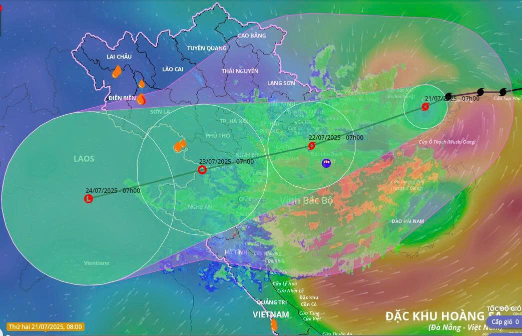 Dự báo hướng đi và vùng ảnh hưởng của bão Wipha. Ảnh: Hệ thống giám sát thiên tai Dự báo hướng đi và vùng ảnh hưởng của bão Wipha. Ảnh: Hệ thống giám sát thiên tai