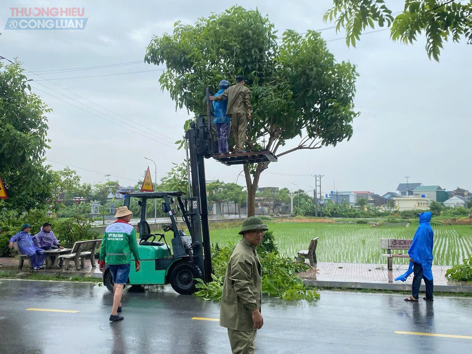 Không ngại mưa lớn, thanh niên Hưng Yên phối hợp các lực lượng ứng phó bão số 3
