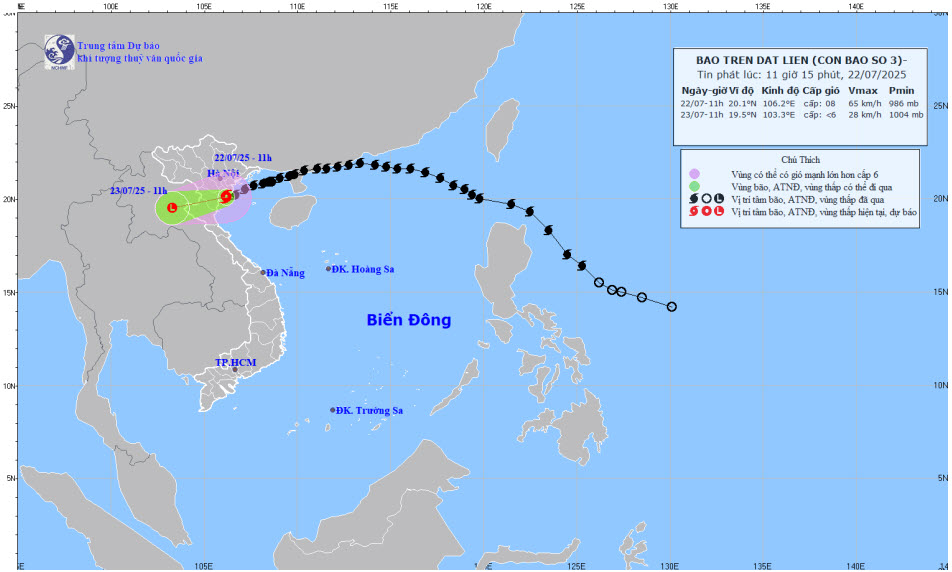 Bão số 3 (Wipha) vào đất liền rồi suy yếu nhanh, gây mưa lớn diện rộng