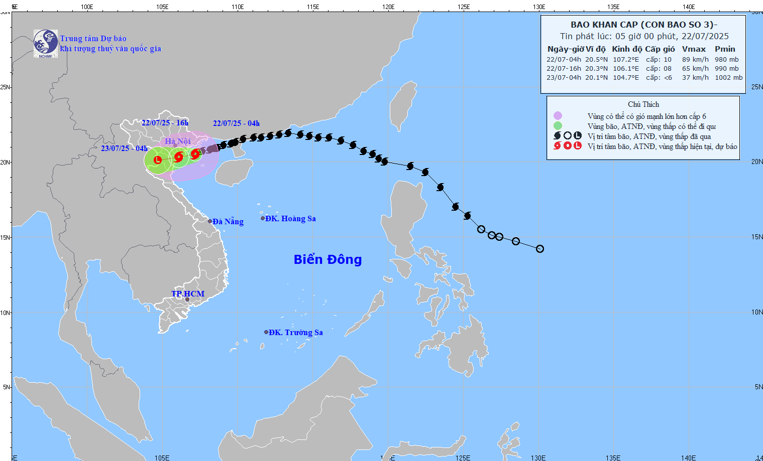 Tâm bão số 3 tiến gần Hải Phòng - Hưng Yên - Ninh Bình