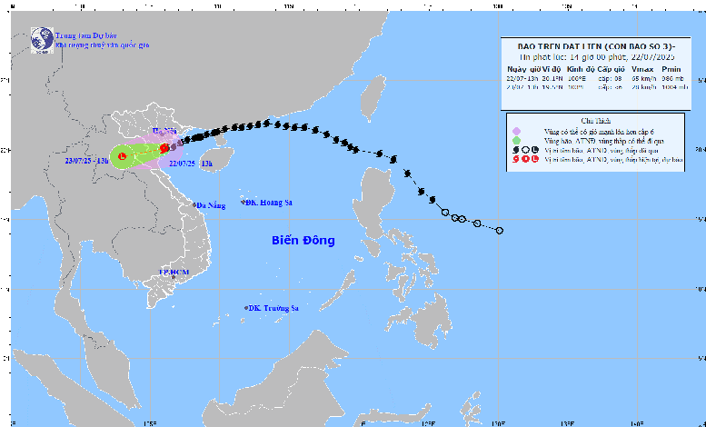 Bão số 3 suy yếu thành áp thấp nhiệt đới trong 24h tới