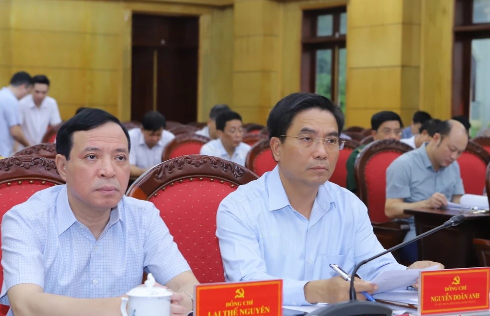 Bí thư Tỉnh ủy Nguyễn Doãn Anh và Phó Bí thư Thường trực Tỉnh ủy Lại Thế Nguyên dự hội nghị.