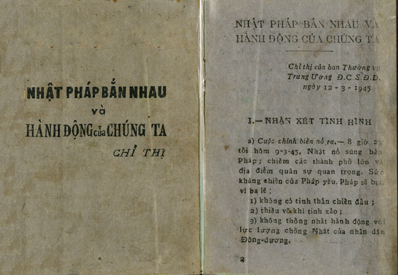 Sách in Chỉ thị Nhật - Pháp bắn nhau và hành động của chúng ta của Ban Th­ường vụ Trung ­ương Đảng Cộng sản Đông D­ương, ngày 12/3/1945.