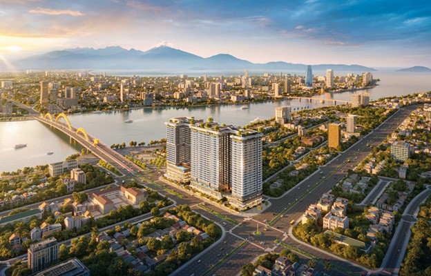 The Legend Danang nằm kề bên Cầu Rồng tiếp nối dòng chảy đô thị bằng một diện mạo hiện đại và đầy cảm hứng