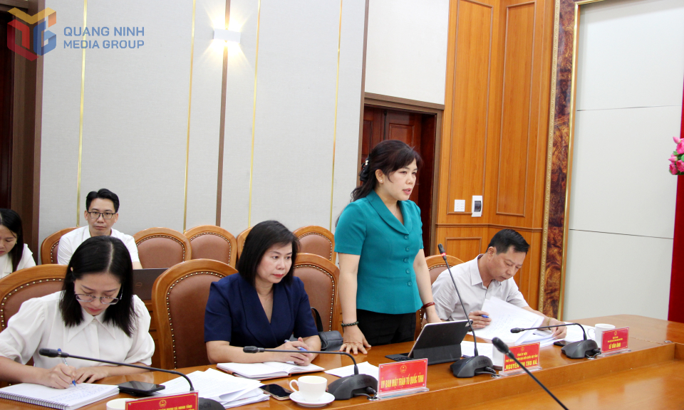 Bà Nguyễn Thị Thu Hà, Phó trưởng Đoàn ĐBQH tỉnh, phát biểu tại phiên họp.