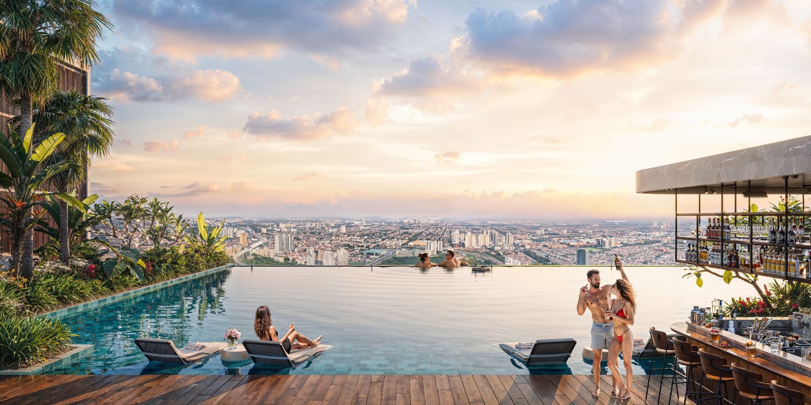 Khách hàng sẽ tận mắt chiêm ngưỡng toàn bộ hệ tiện ích, nổi bật với hồ bơi vô cực tầng thượng rộng 850m² đầu tiên tại Nhơn Trạch