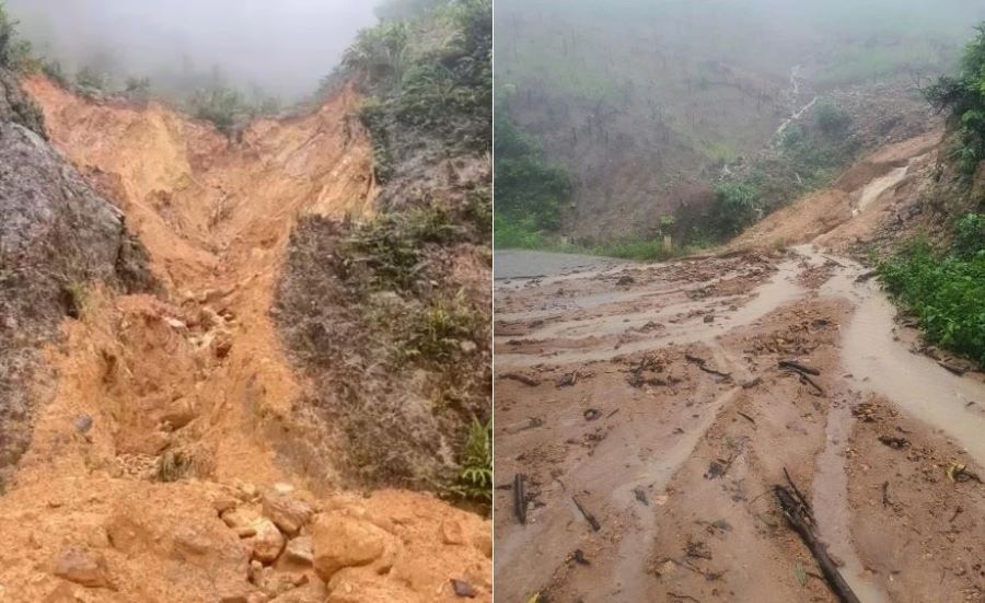 Lượng lớn đất đá tràn xuống đường Hồ Chí Minh nhánh Tây. Lượng lớn đất đá tràn xuống đường Hồ Chí Minh nhánh Tây.
