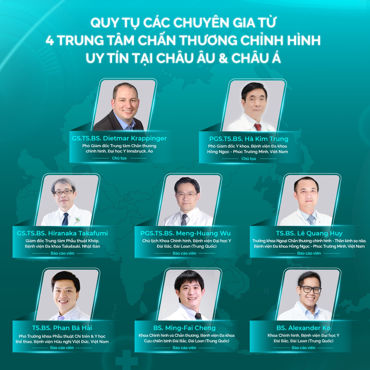 Hội nghị quy tụ các chuyên gia chấn thương chỉnh hình hàng đầu Châu Âu và Châu Á. Hội nghị quy tụ các chuyên gia chấn thương chỉnh hình hàng đầu Châu Âu và Châu Á.