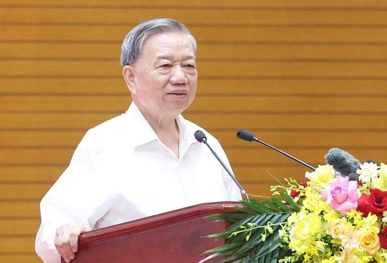 Tổng Bí thư Tô Lâm phát biểu tại buổi gặp mặt. Ảnh VGP.