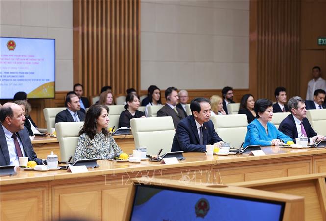 Đại diện các nước, tổ chức quốc tế tại Việt Nam tham dự buổi gặp. Ảnh: Dương Giang/TTXVN