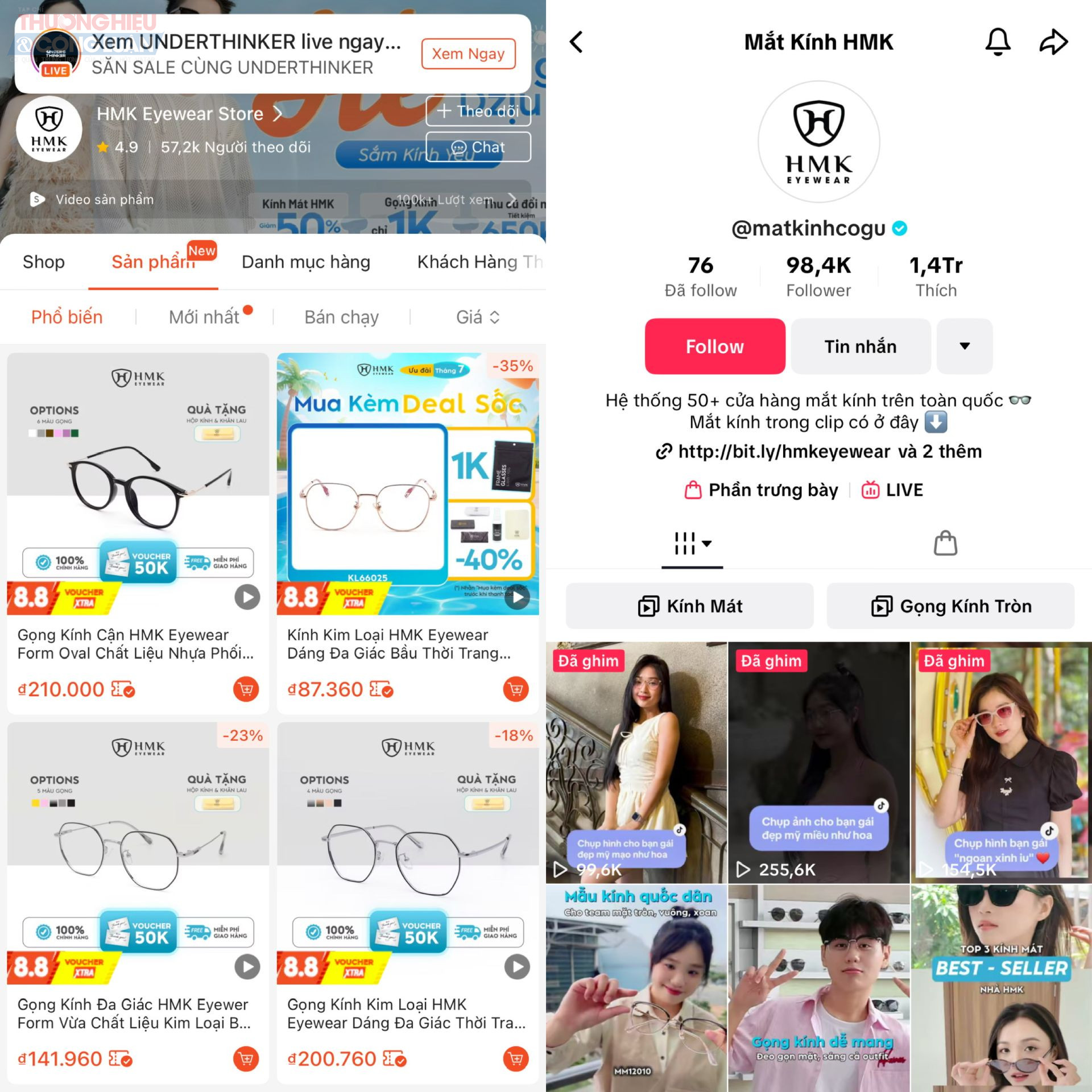 Gian hàng của mắt kính HMK trên Shopee và Tiktok Gian hàng của mắt kính HMK trên Shopee và Tiktok