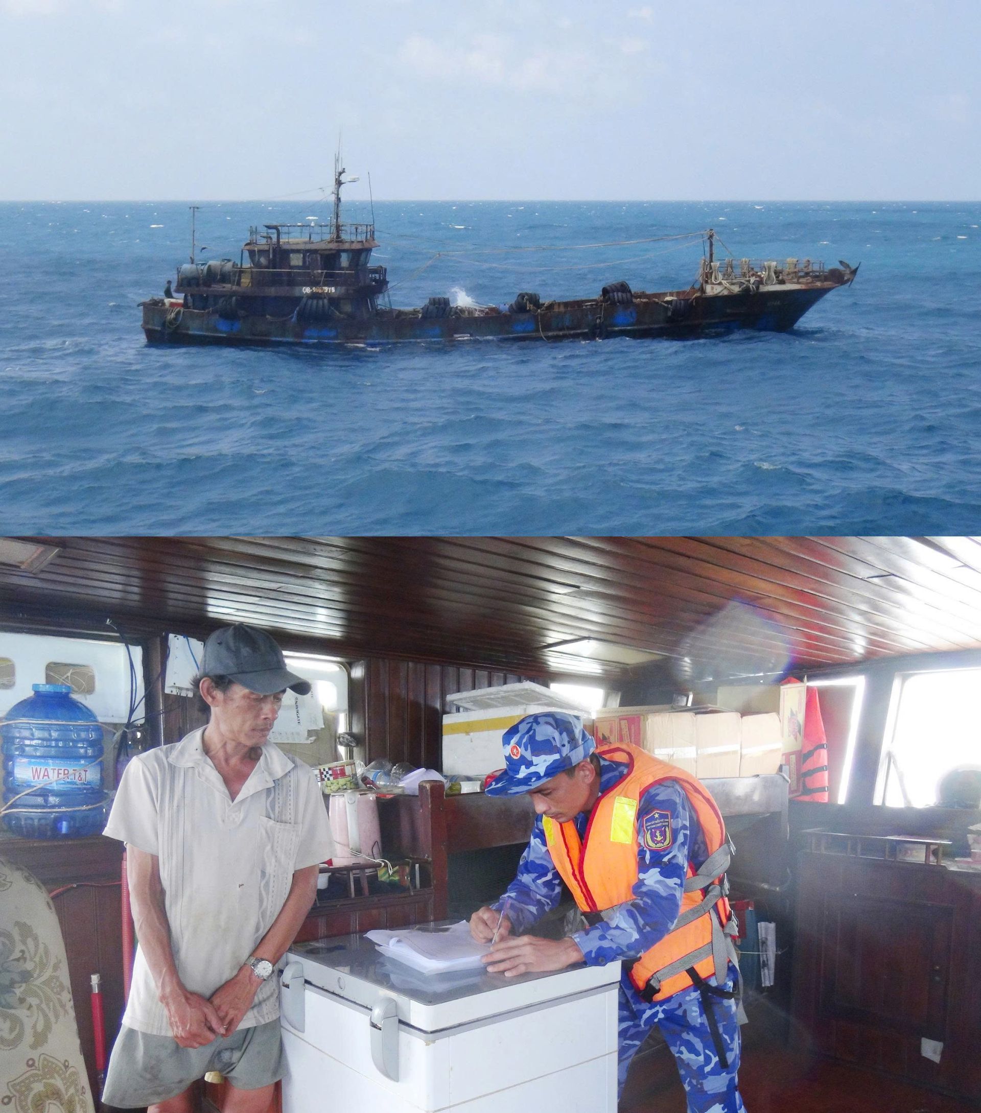 Lực lượng chức năng BTL Vùng Cảnh sát biển 4 kiểm tra, bắt giữ tàu cá QB 96679 TS vận chuyển trái phép 260.000 lít dầu D.O ngày 28/7/2025