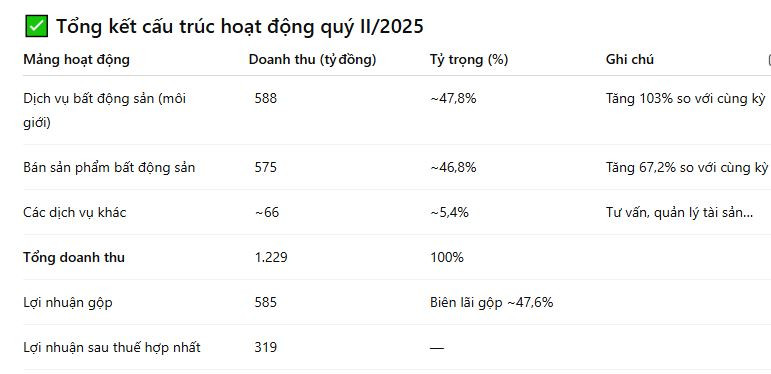 Cơ cấu doanh thu và lợi nhuận trong quý II/2025 của DXS.