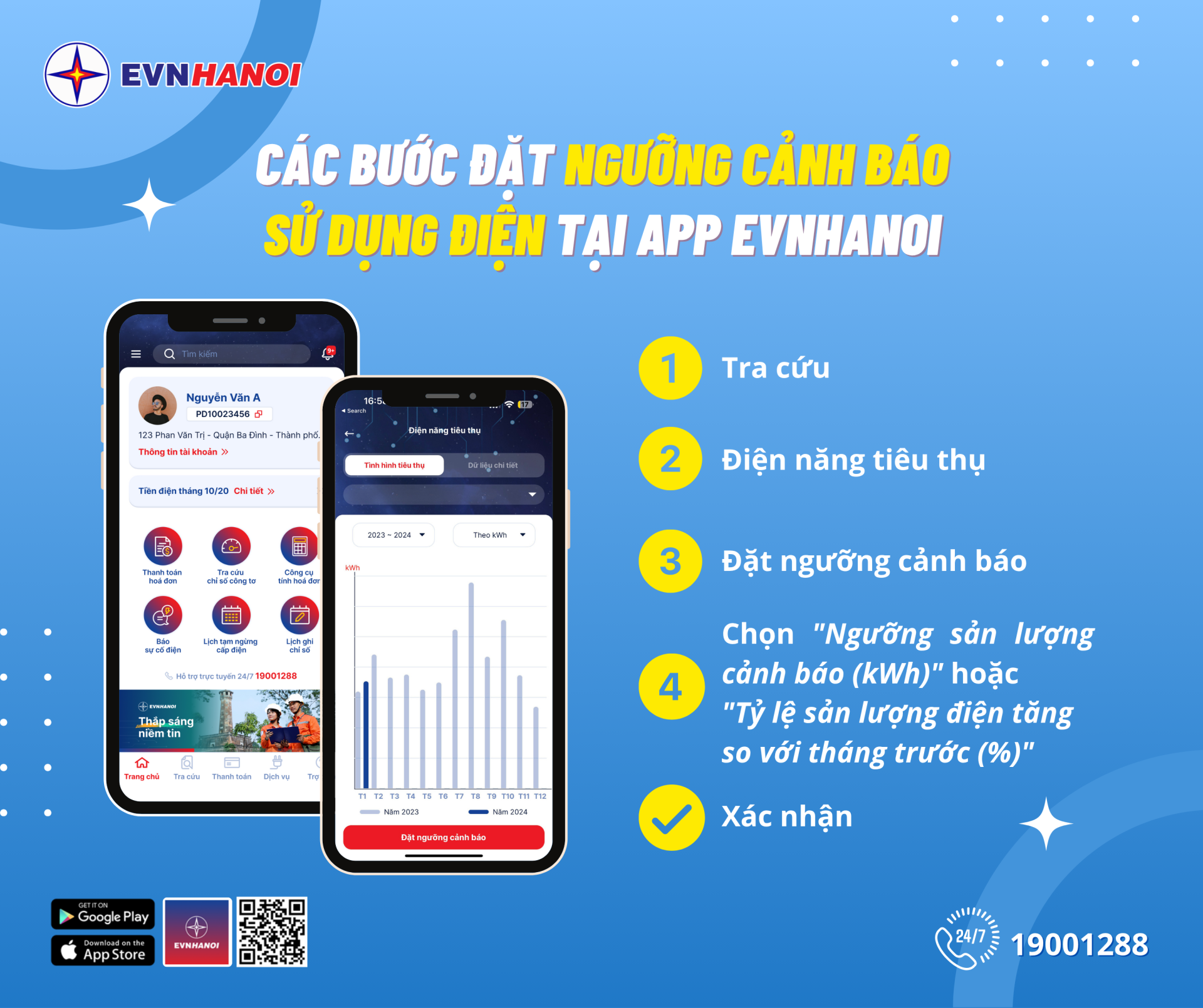 Tính năng “Đặt ngưỡng cảnh báo” trên App EVNHANOI